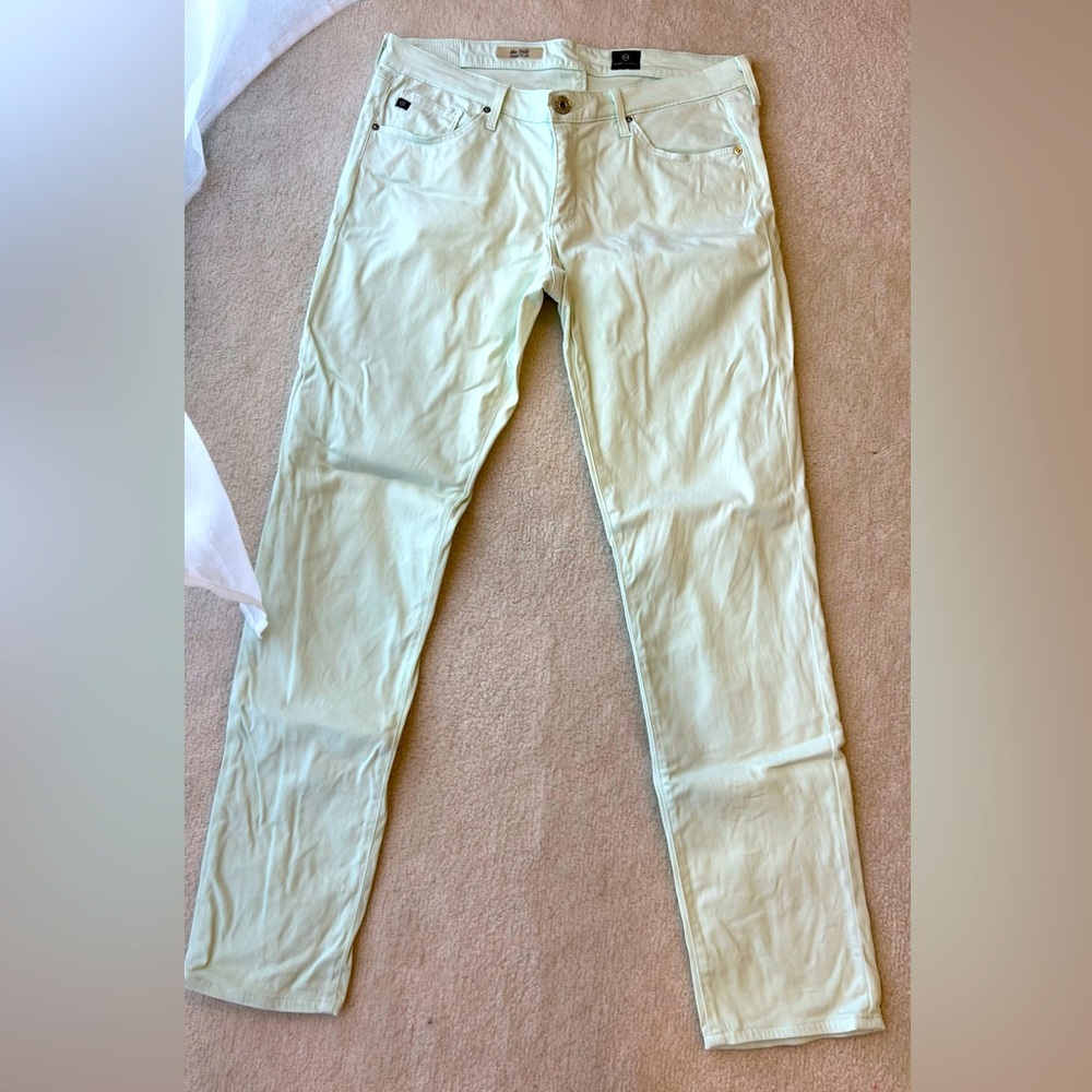 Ag Adriano Goldschmied Light Green Mint Straight Velvety Jeans Pants